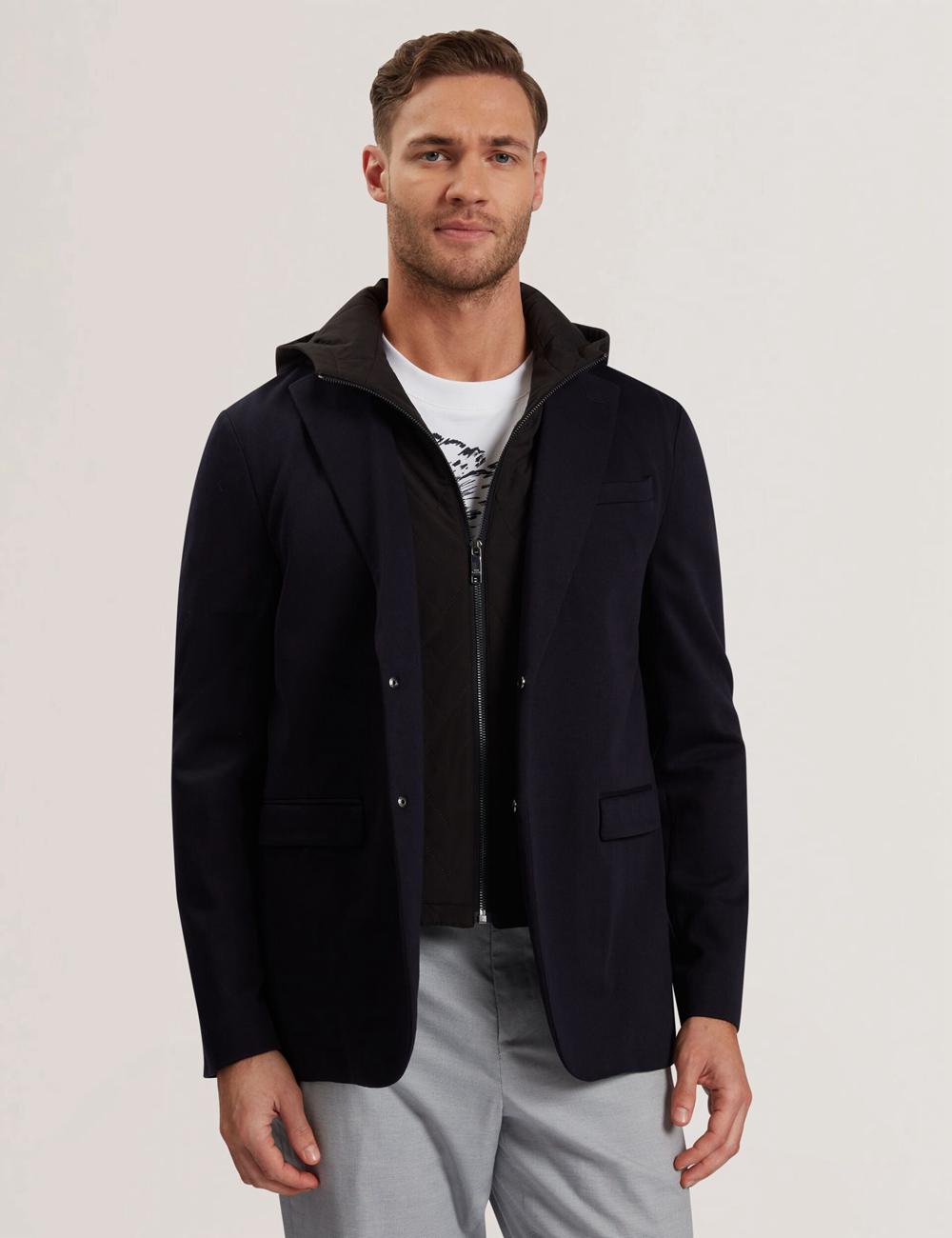 Blazer Ted Baker ASHB - Jersey Blazer With Zip-Up Hooded Liner Homme Bleu Marine | Paris  01682-PXUL