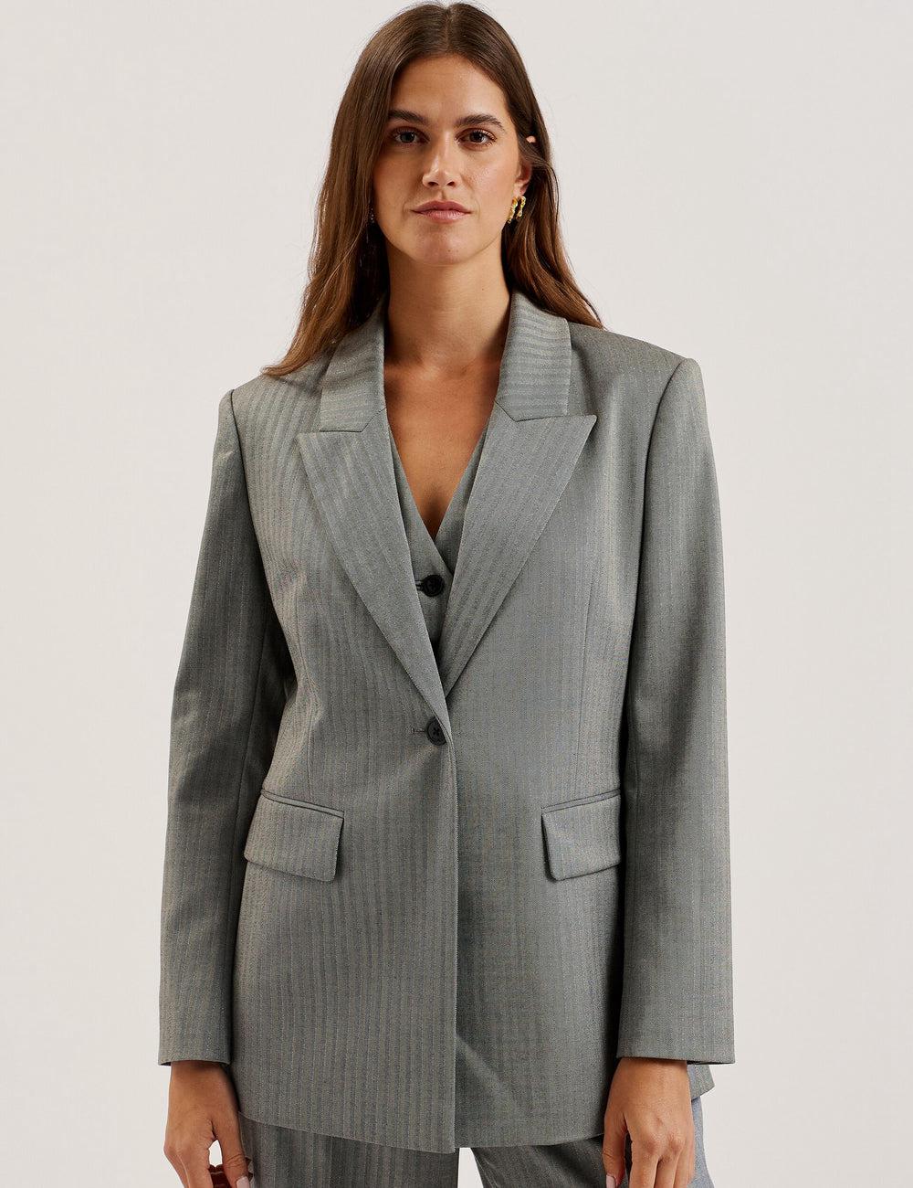 Blazer Ted Baker KOA - Oversized Herringbone Single Breasted Femme Grise | Paris  58310-LBZR