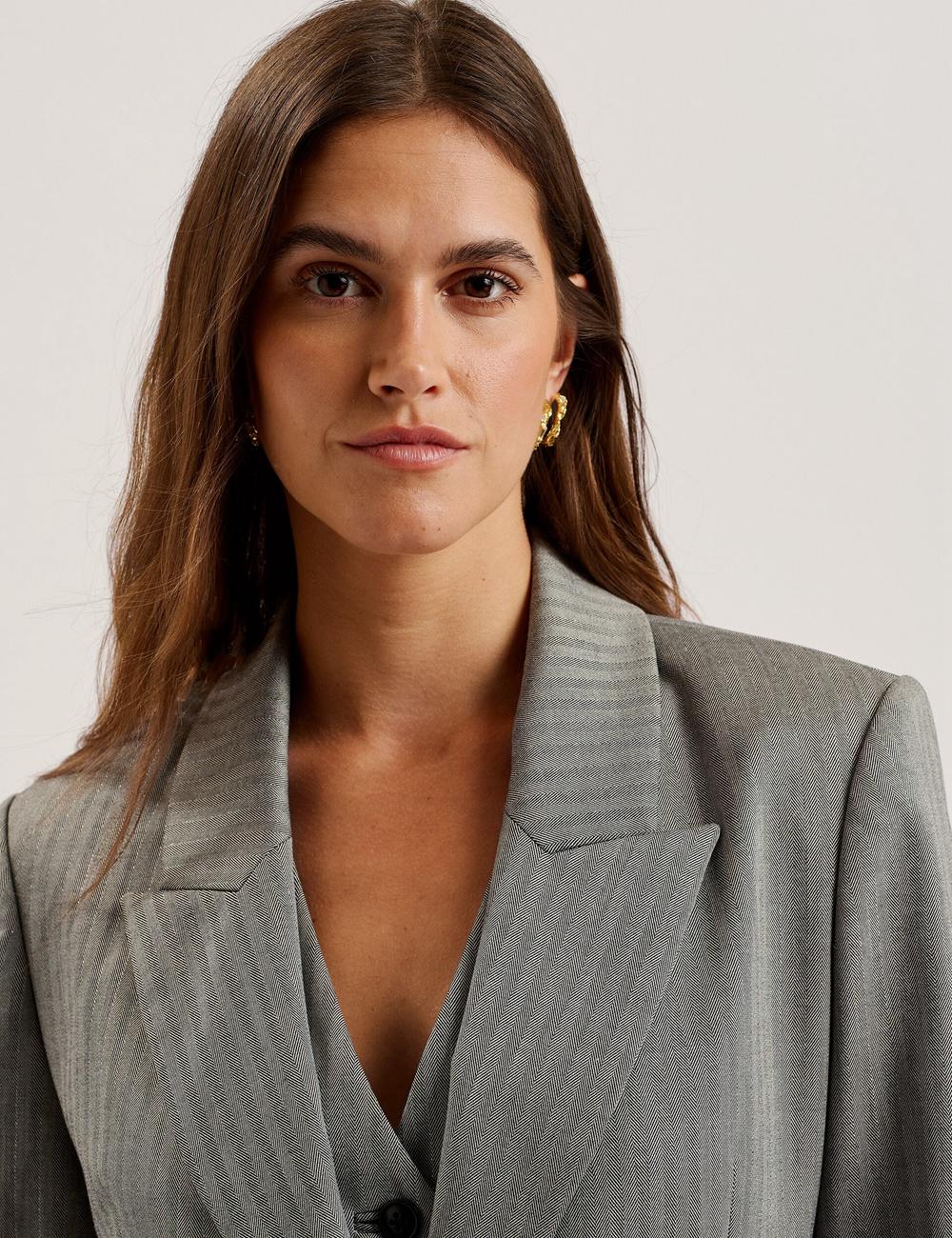 Blazer Ted Baker KOA - Oversized Herringbone Single Breasted Femme Grise | Paris  58310-LBZR