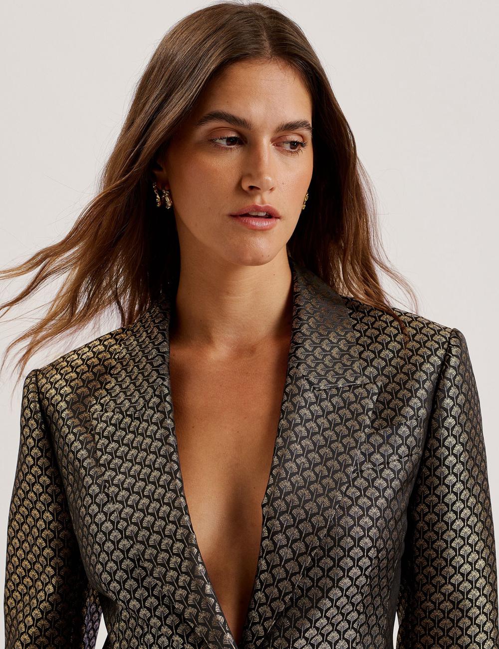 Blazer Ted Baker MANGU - Tailored Metallic Jacquard Fitted Femme Noir | Paris  30196-OUIT