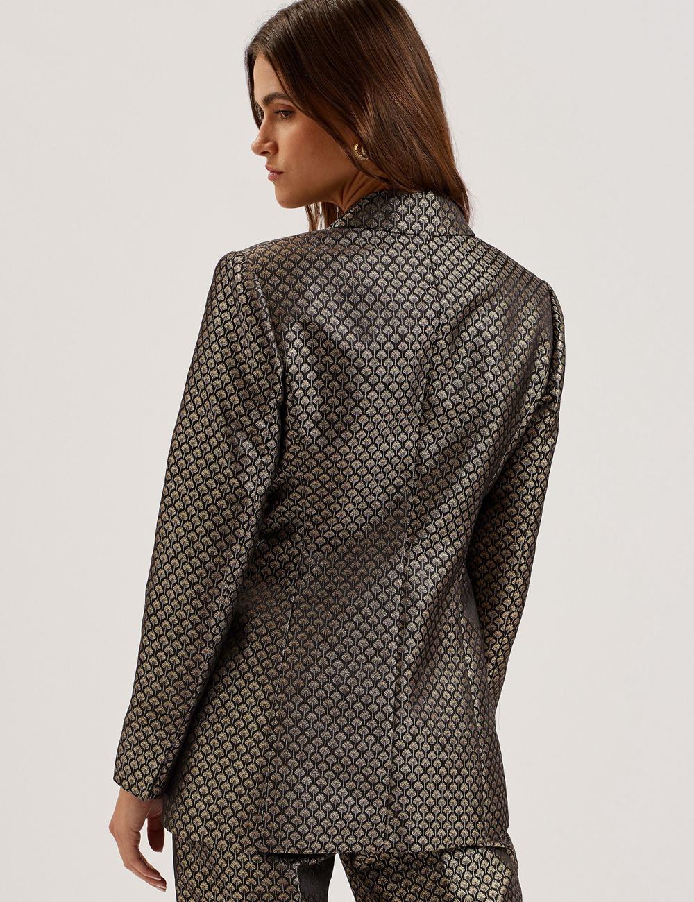 Blazer Ted Baker MANGU - Tailored Metallic Jacquard Fitted Femme Noir | Paris  30196-OUIT