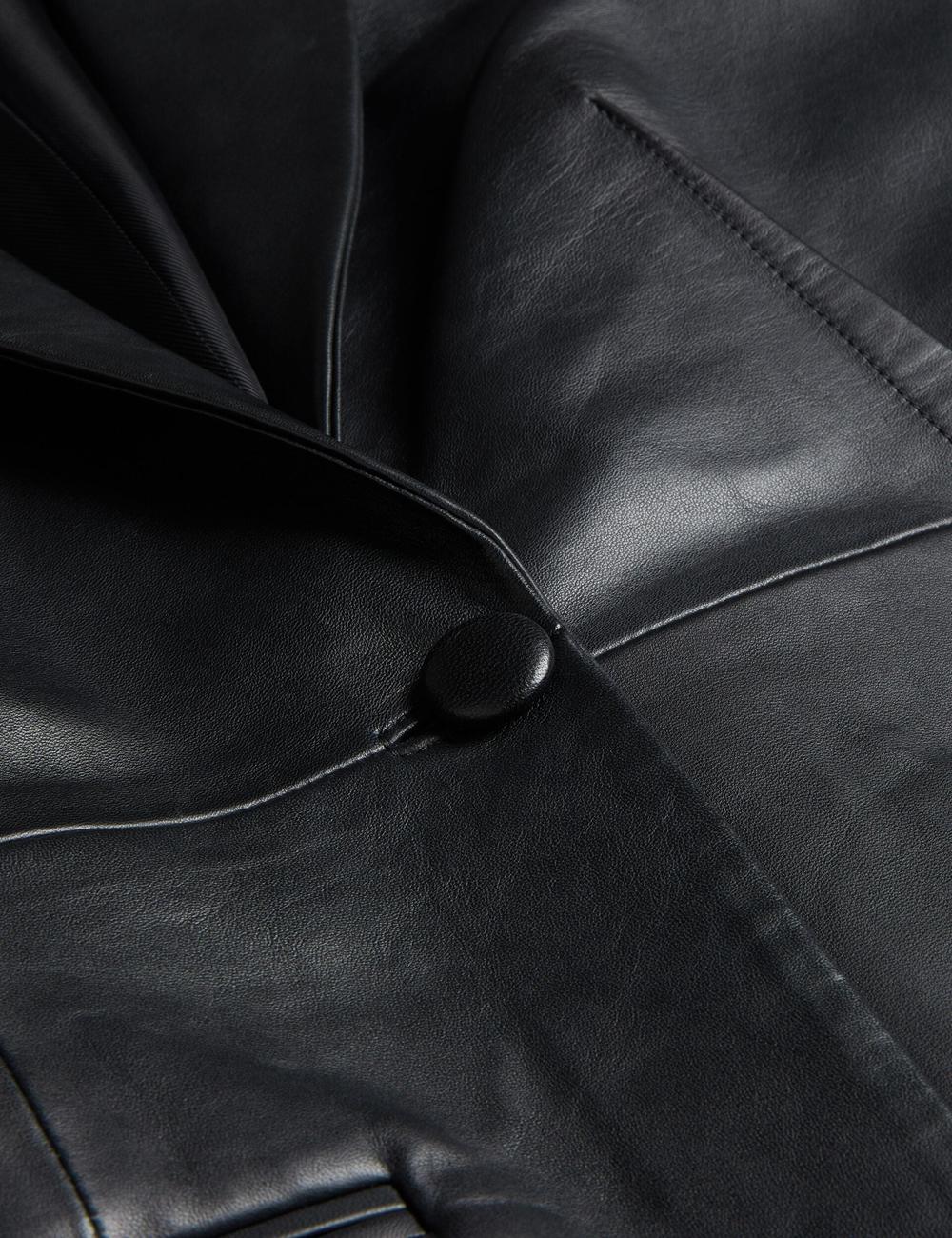 Blazer Ted Baker MELLIIE - Longline Single Breasted Leather Femme Noir | Paris  42396-NYGX