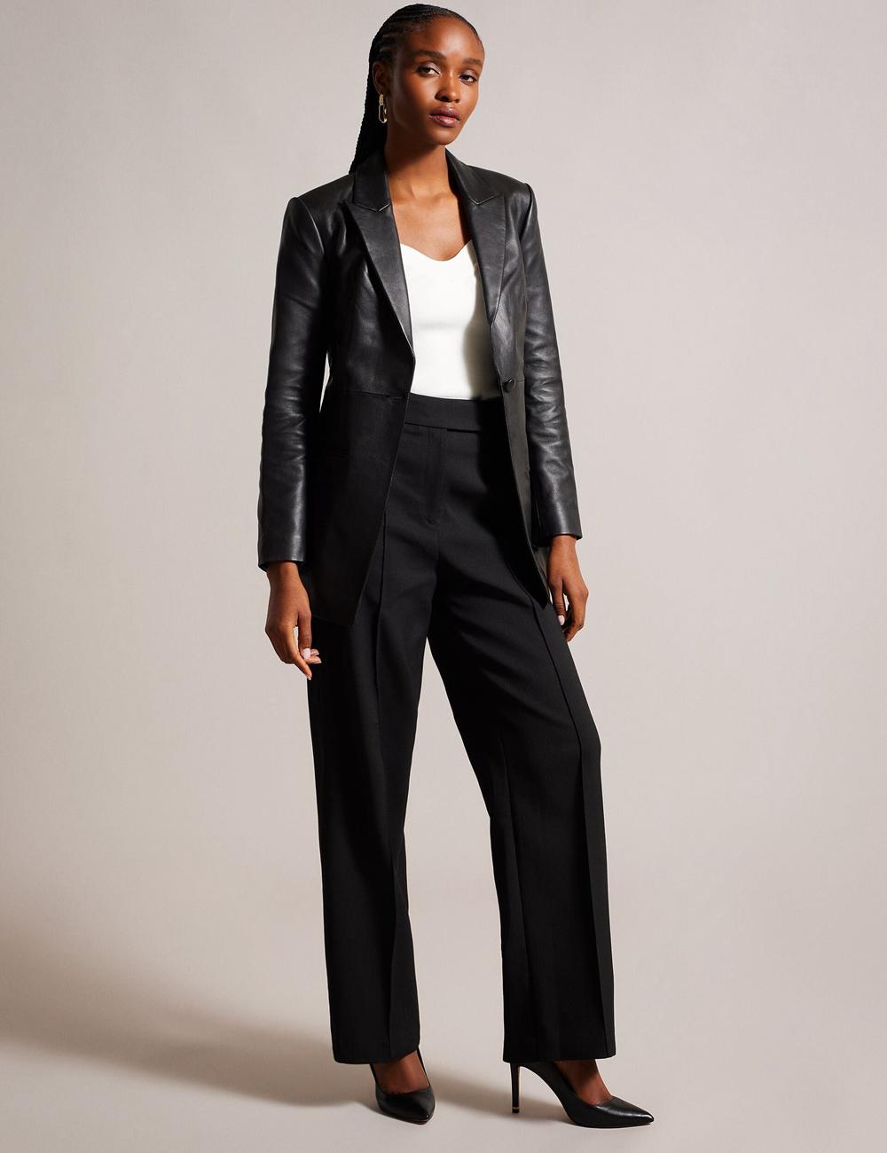 Blazer Ted Baker MELLIIE - Longline Single Breasted Leather Femme Noir | Paris  42396-NYGX