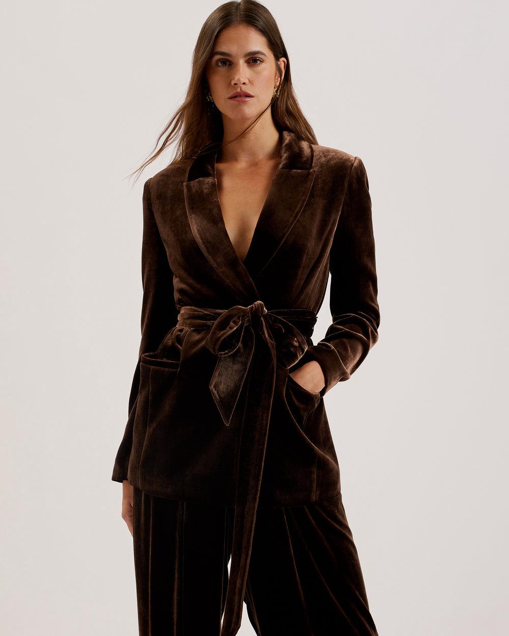 Blazer Ted Baker MOMIJI - Velvet Waist Single Breasted Femme Marron | Paris  90562-LFWC