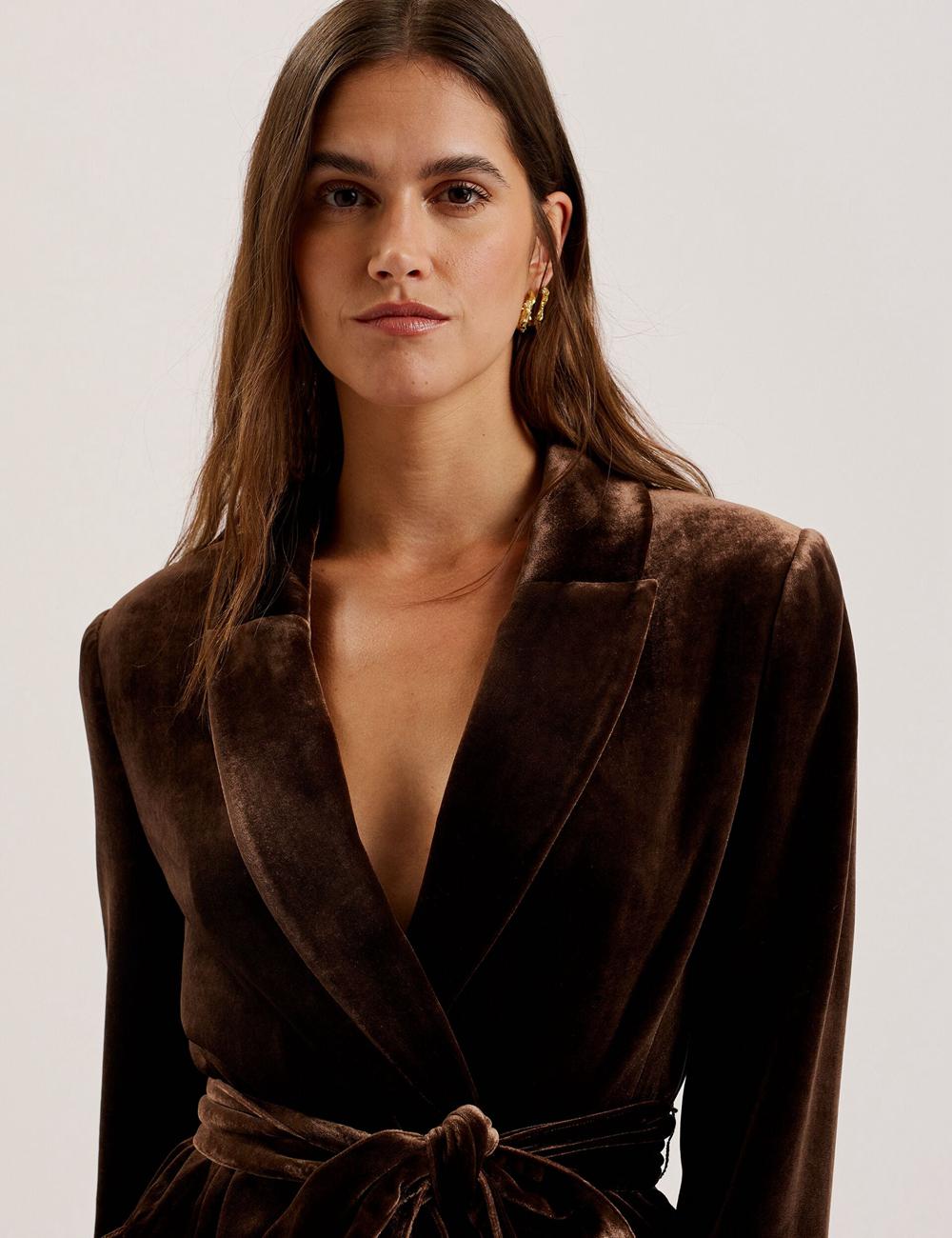 Blazer Ted Baker MOMIJI - Velvet Waist Single Breasted Femme Marron | Paris  90562-LFWC