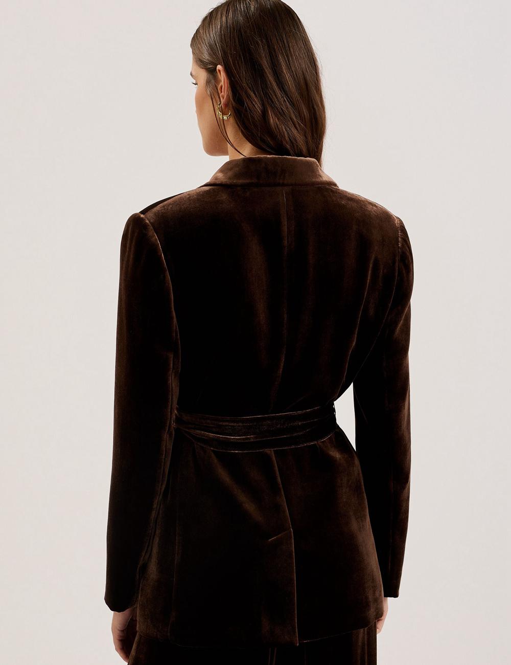 Blazer Ted Baker MOMIJI - Velvet Waist Single Breasted Femme Marron | Paris  90562-LFWC