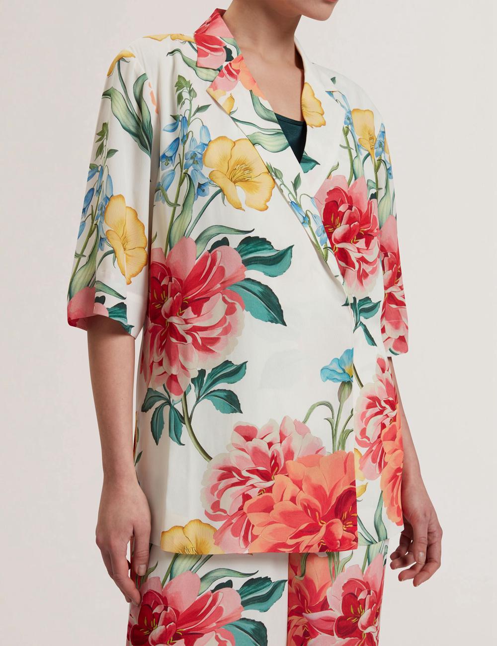 Blazer Ted Baker NYMPHA - Floral Short Sleeve Oversized Femme Blanche | Paris  28903-CYAN