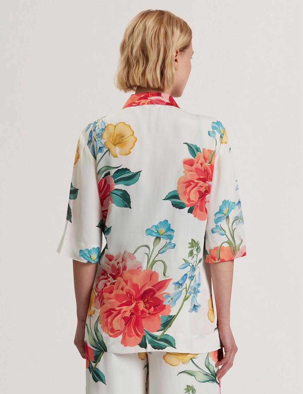 Blazer Ted Baker NYMPHA - Floral Short Sleeve Oversized Femme Blanche | Paris  28903-CYAN