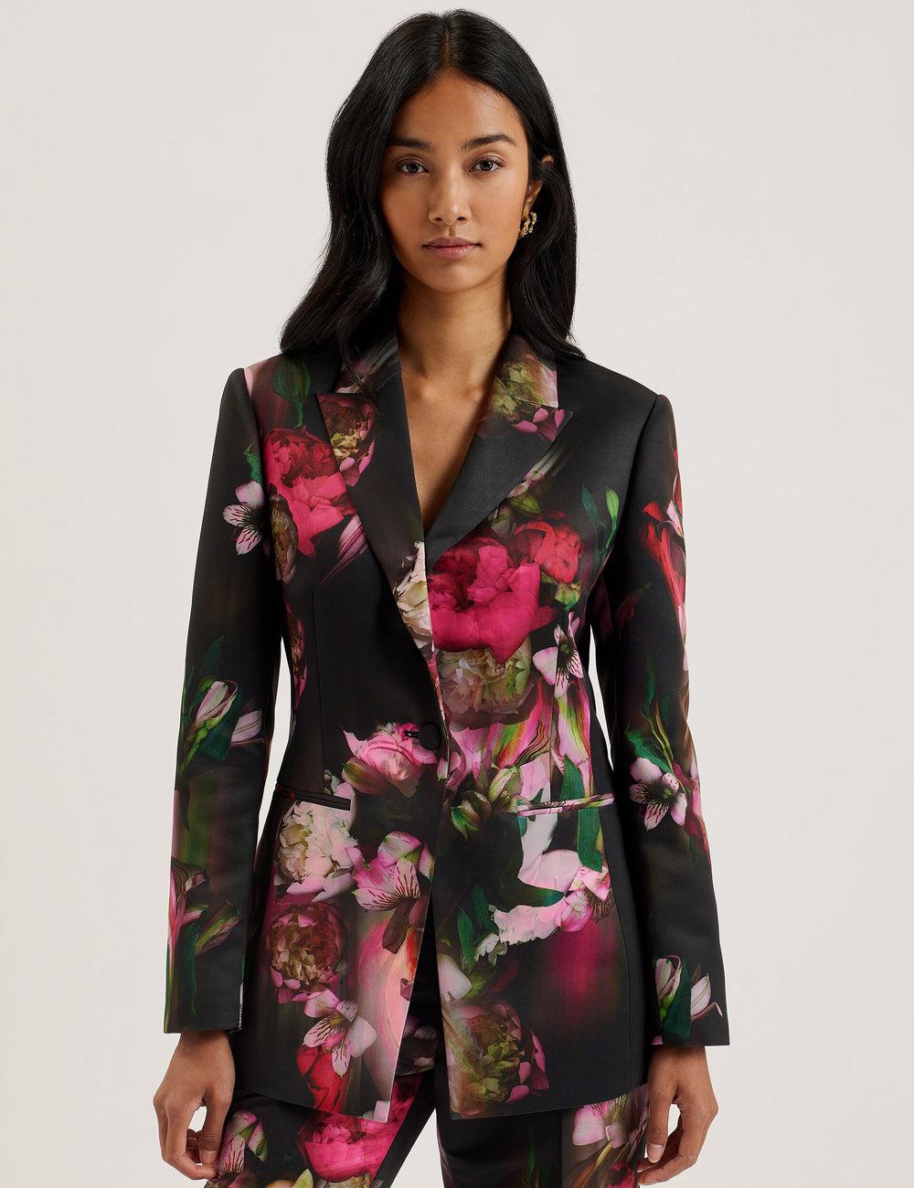 Blazer Ted Baker OKUNI - Fitted Floral Print Tailored Femme Noir | Paris  72108-IKZF