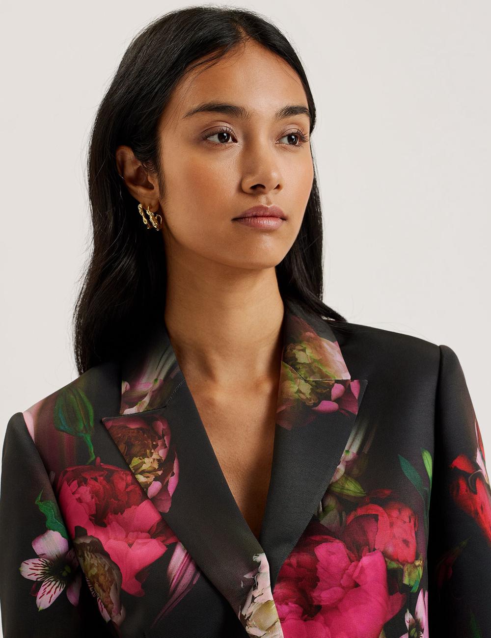 Blazer Ted Baker OKUNI - Fitted Floral Print Tailored Femme Noir | Paris  72108-IKZF