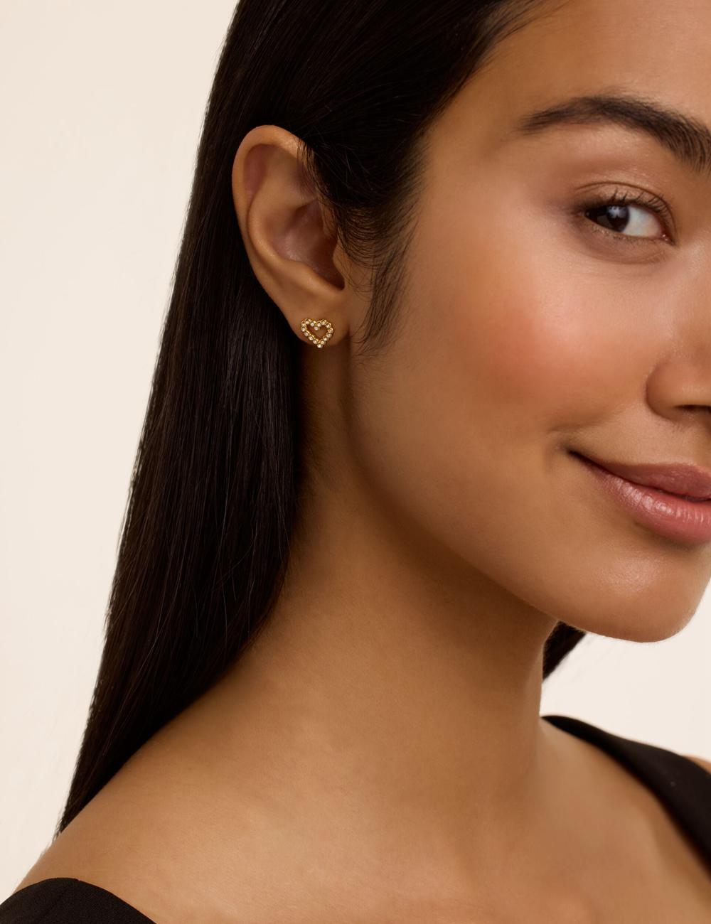 Boucles d'Oreilles Ted Baker AMORINA -Crystal Open Heart Stud Femme Doré | Paris  79485-BAHG