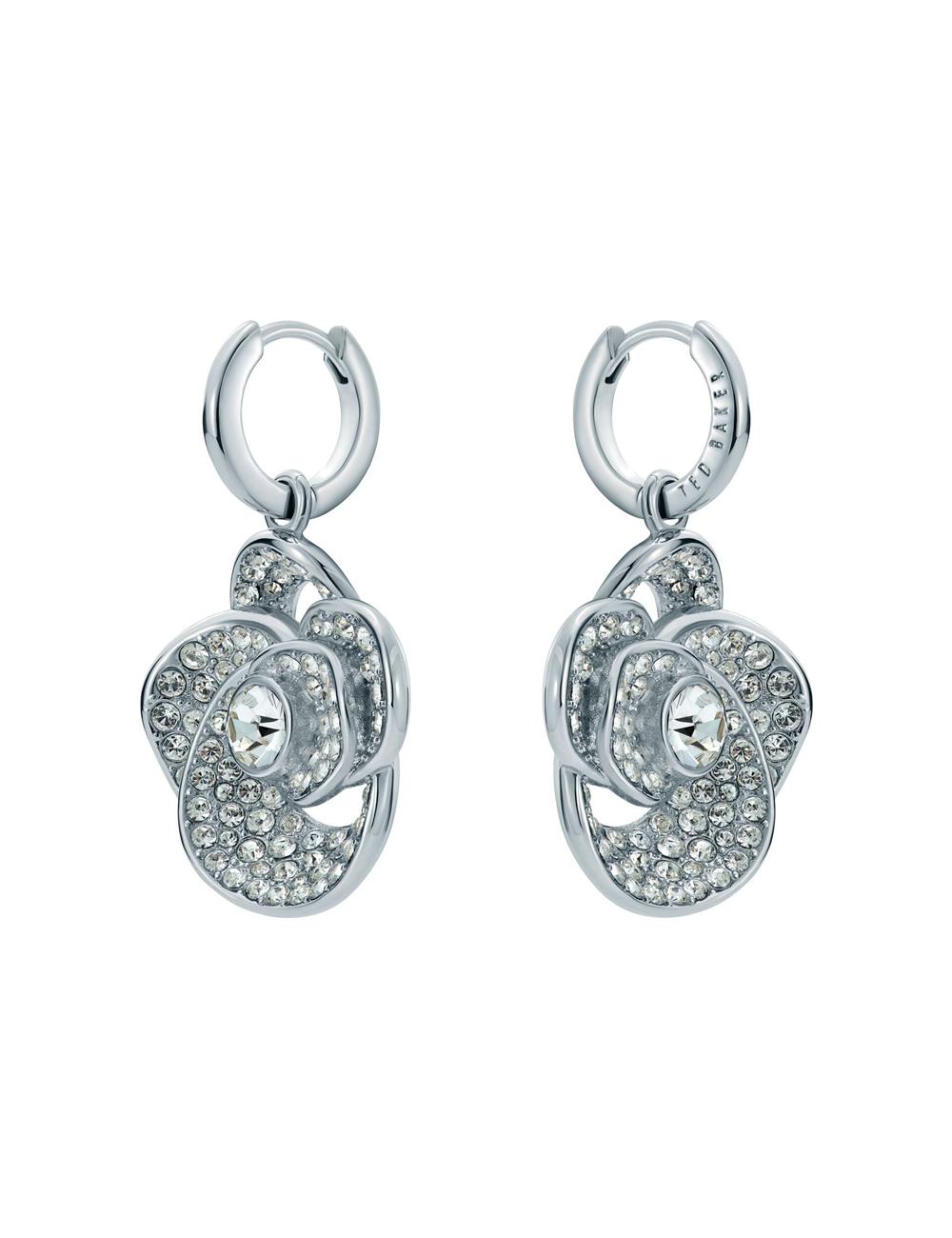 Boucles d'Oreilles Ted Baker FLORENCE - Crystal Flower Pendant Huggie Femme Argent | Paris  52148-RUMJ