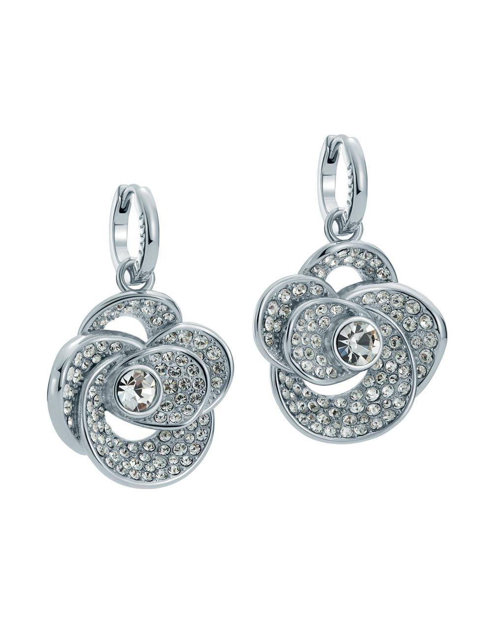 Boucles d'Oreilles Ted Baker FLORENCE - Crystal Flower Pendant Huggie Femme Argent | Paris  52148-RUMJ