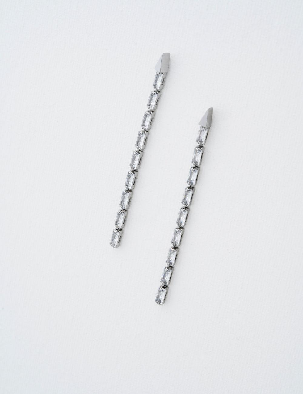 Boucles d'Oreilles Ted Baker ISALIE - Baguette Crystal Long Drop Femme Argent | Paris  46371-AZCR
