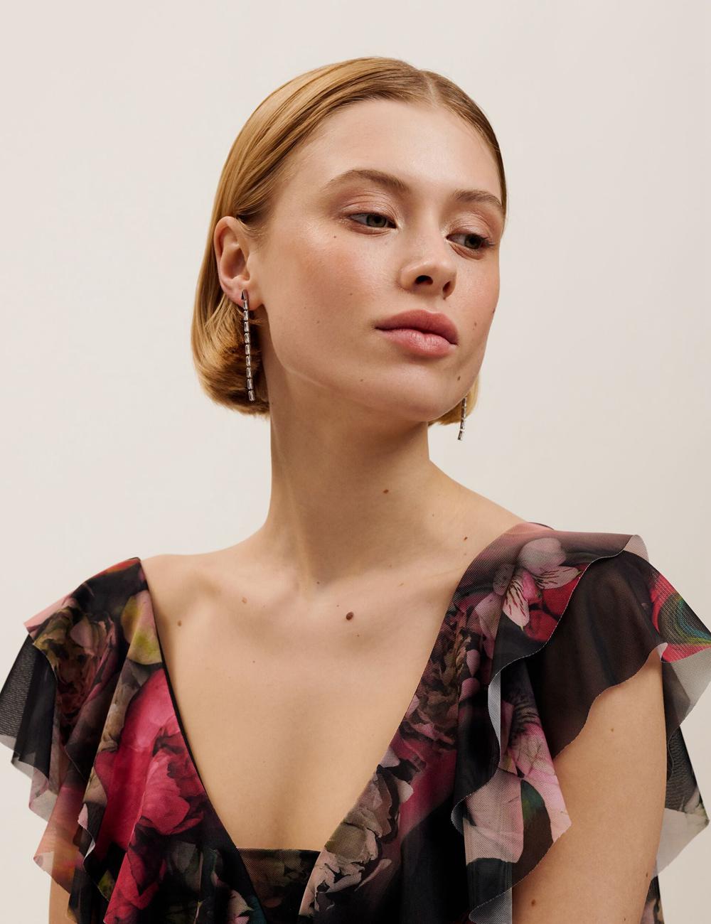 Boucles d'Oreilles Ted Baker ISALIE - Baguette Crystal Long Drop Femme Argent | Paris  46371-AZCR