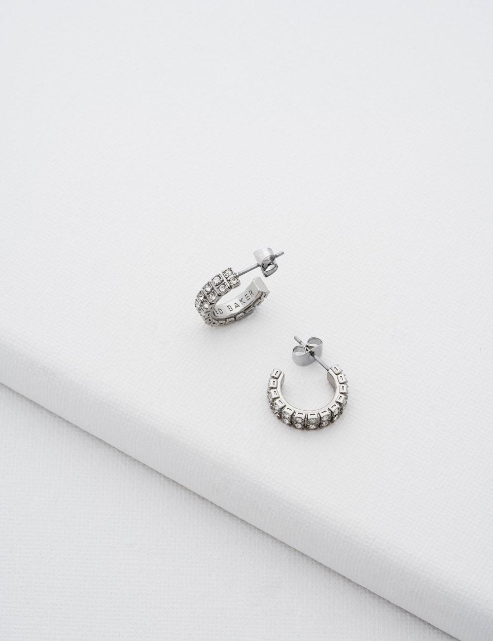 Boucles d'Oreilles Ted Baker MELLRIE - Double Row Crystal Hoop Femme Argent | Paris  63582-KZHX
