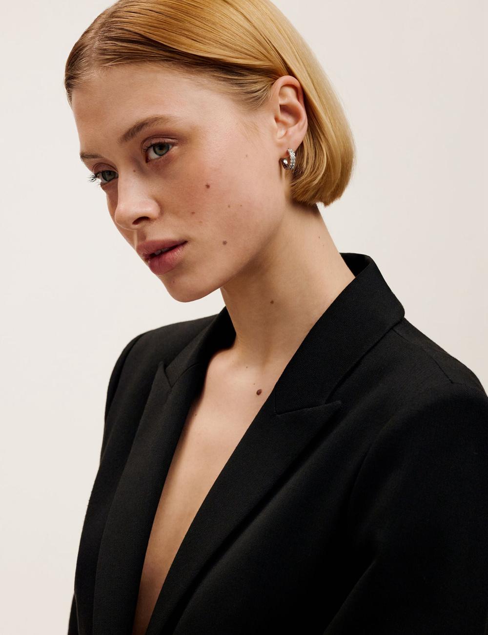 Boucles d'Oreilles Ted Baker MELLRIE - Double Row Crystal Hoop Femme Argent | Paris  63582-KZHX