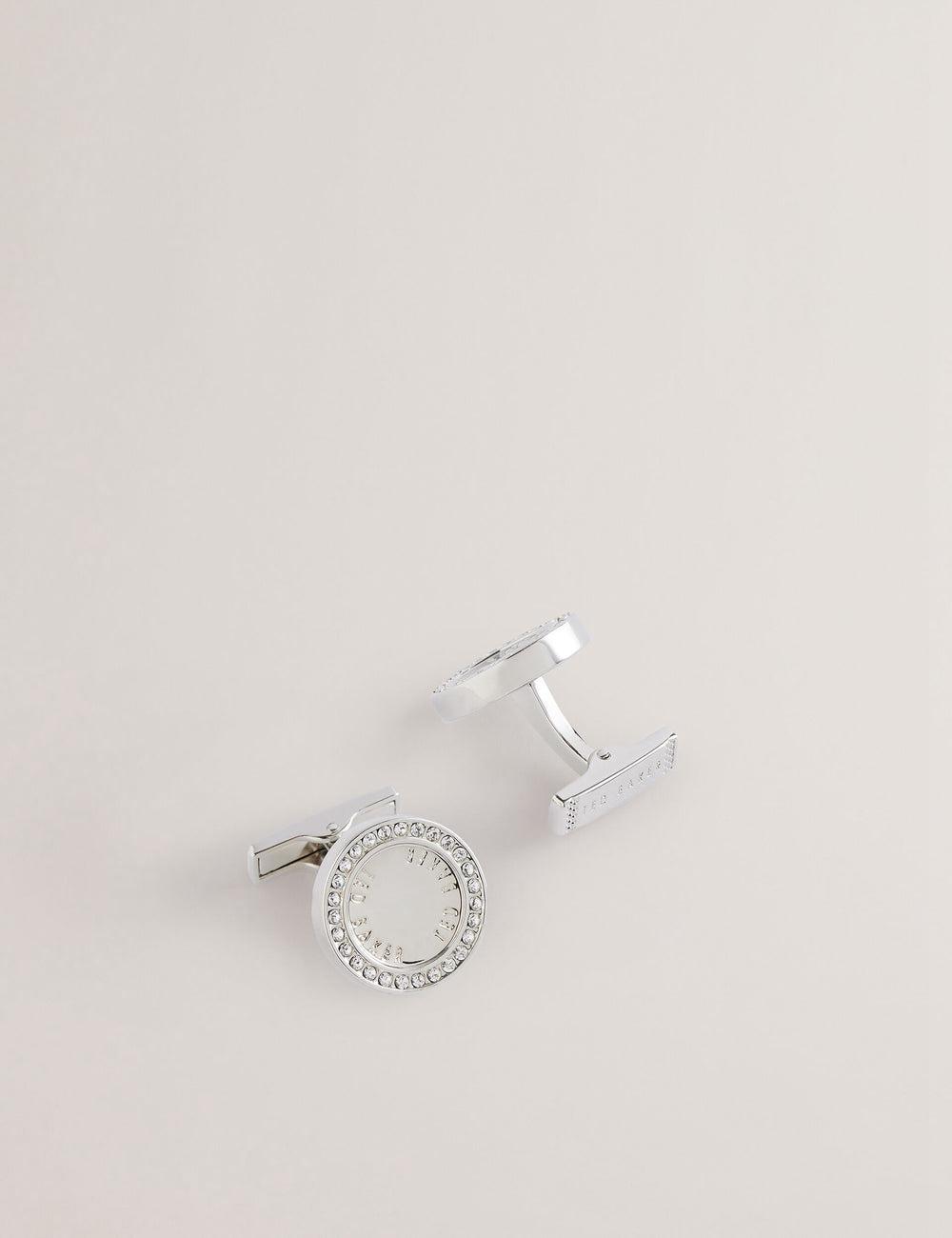 Boutons De Manchette Ted Baker CRUZ - Crystal Border Logo Round Homme Argent | Paris  03827-UIKM