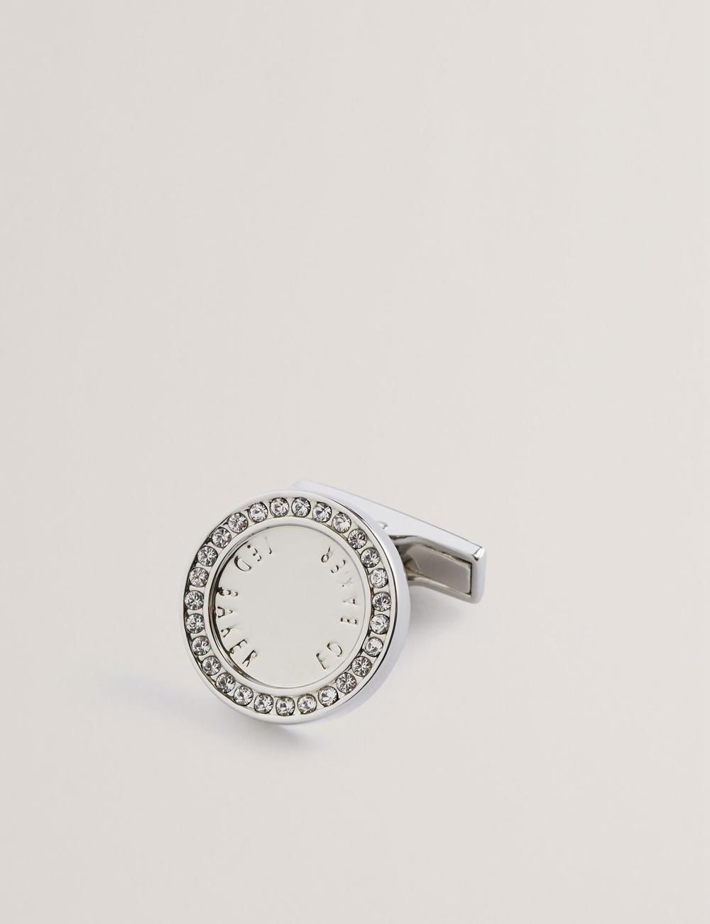 Boutons De Manchette Ted Baker CRUZ - Crystal Border Logo Round Homme Argent | Paris  03827-UIKM