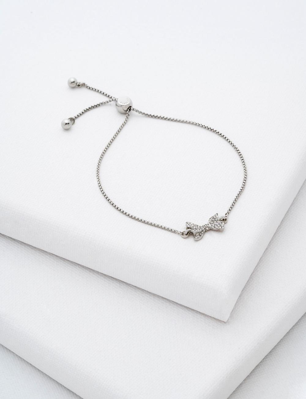 Bracelets Ted Baker BARSET - Crystal Bow Adjustable Femme Argent | Paris  59136-XCKE