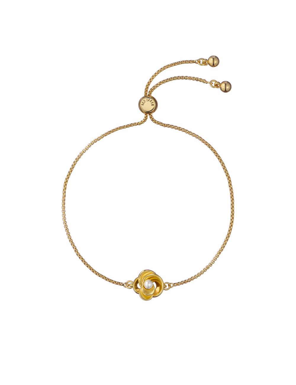 Bracelets Ted Baker FLORIE - Pearl Flower Adjustable Chain Femme Doré | Paris  16549-KVYG