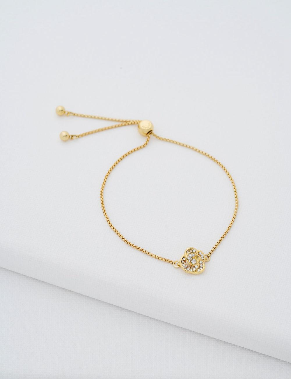 Bracelets Ted Baker FLORINA - Crystal Flower Adjustable Femme Doré | Paris  82016-PAOF