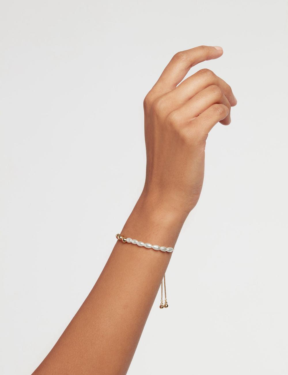 Bracelets Ted Baker INELA - Island Pearl Bead Adjustable Femme Doré | Paris  61470-OSRK
