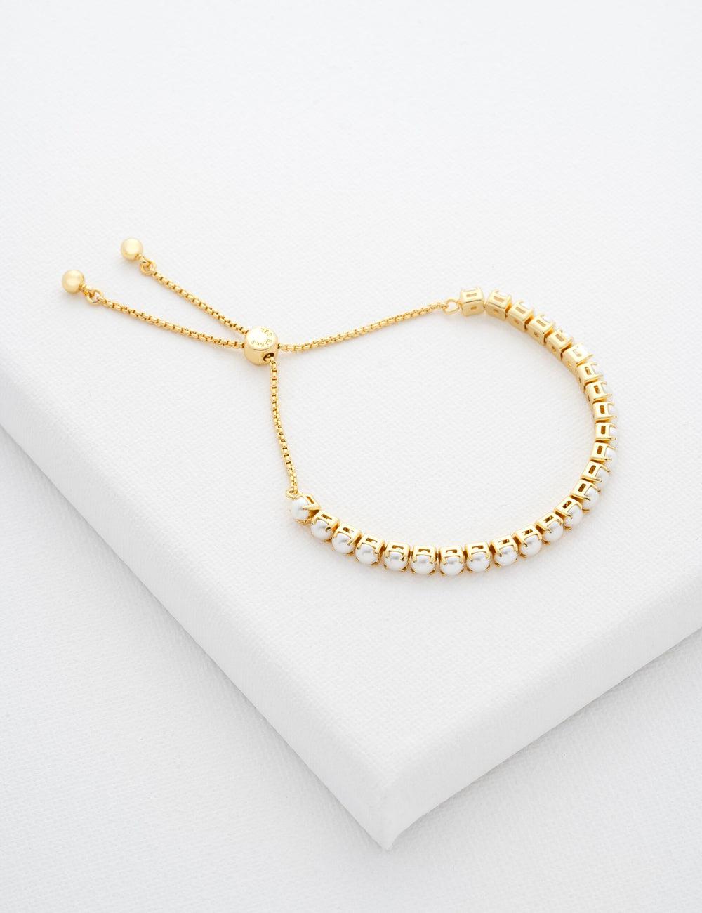 Bracelets Ted Baker PERRMEL - Pearl Adjustable Tennis Femme Doré | Paris  67283-WXZM