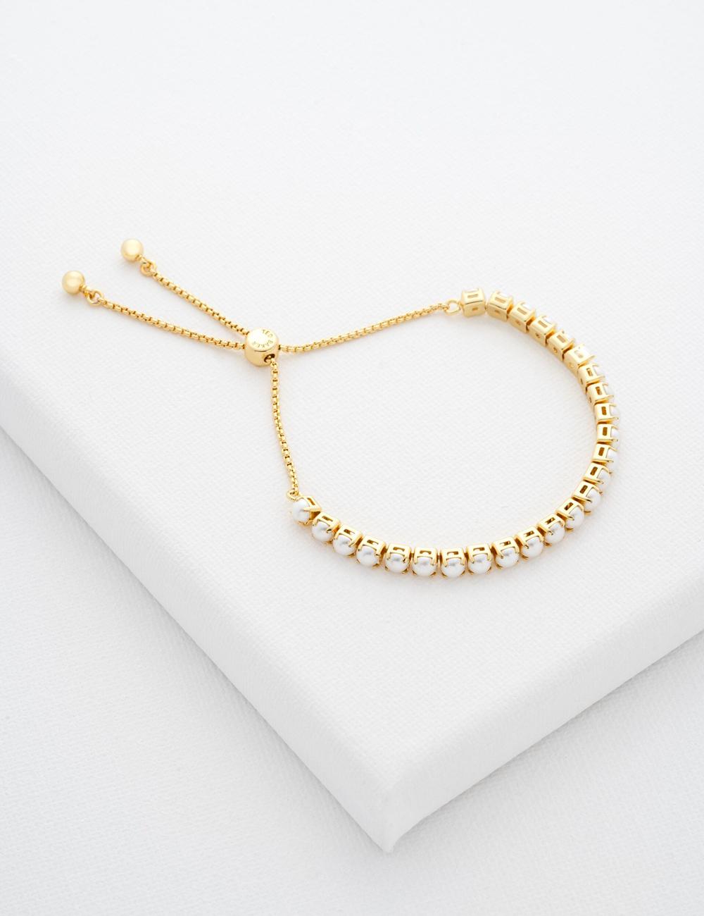 Bracelets Ted Baker PERRMEL - Pearl Adjustable Tennis Femme Doré | Paris  67283-WXZM