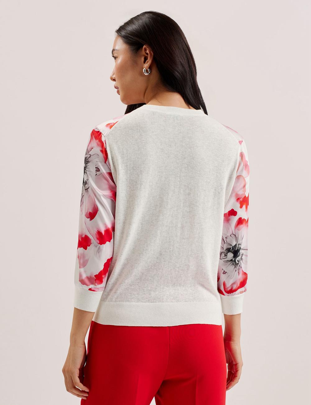 Cardigan Ted Baker DARCIYY - Printed Front 3/4 Sleeve Femme Ivory | Paris  19578-GZIS