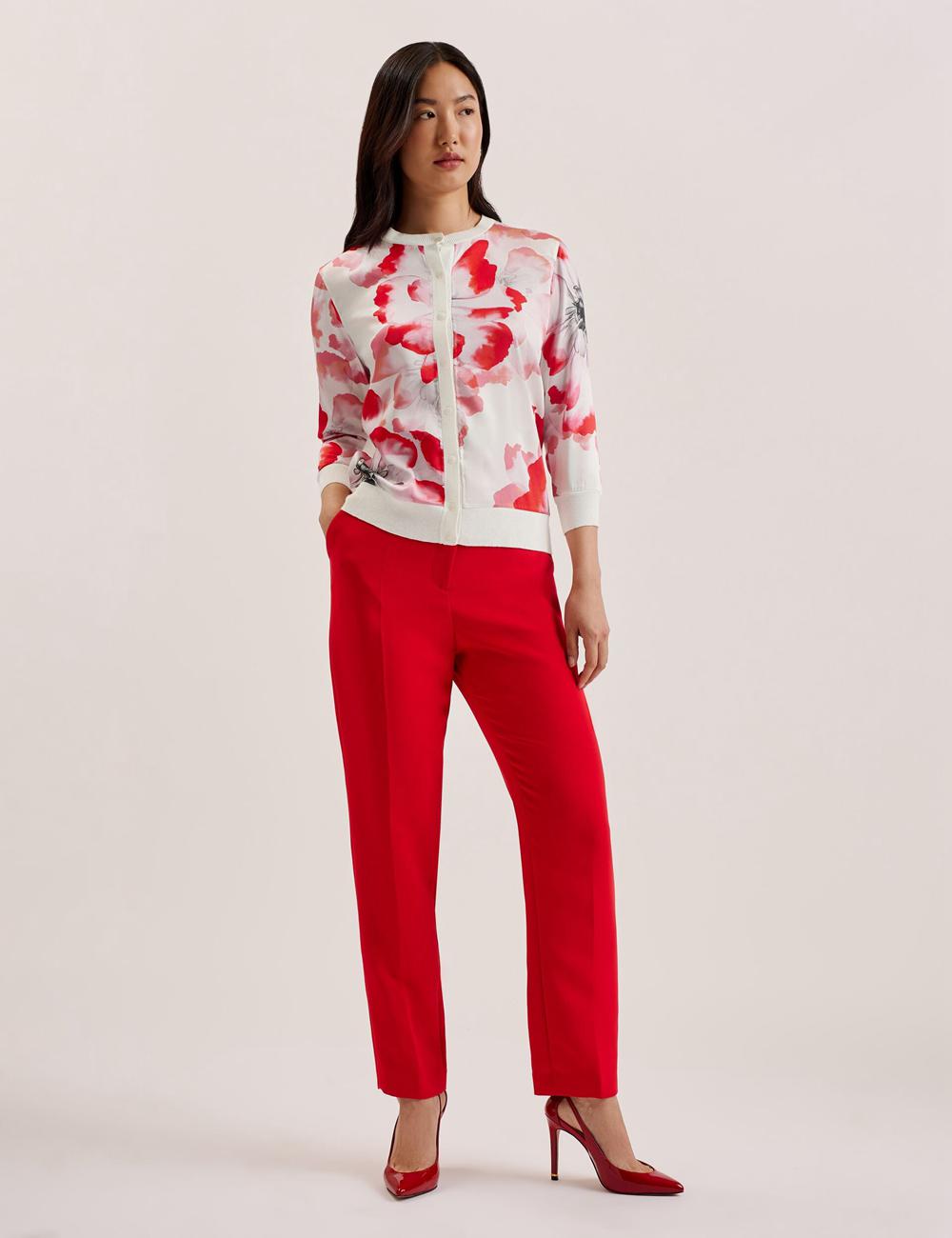 Cardigan Ted Baker DARCIYY - Printed Front 3/4 Sleeve Femme Ivory | Paris  19578-GZIS