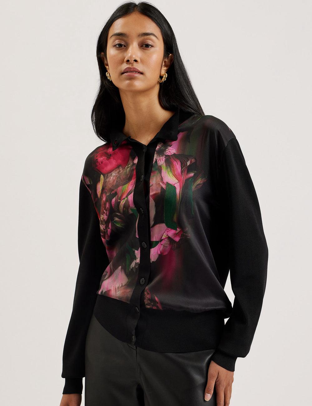 Cardigan Ted Baker GEMHAA - Printed Panel Long Sleeve Femme Noir | Paris  34219-HJKA