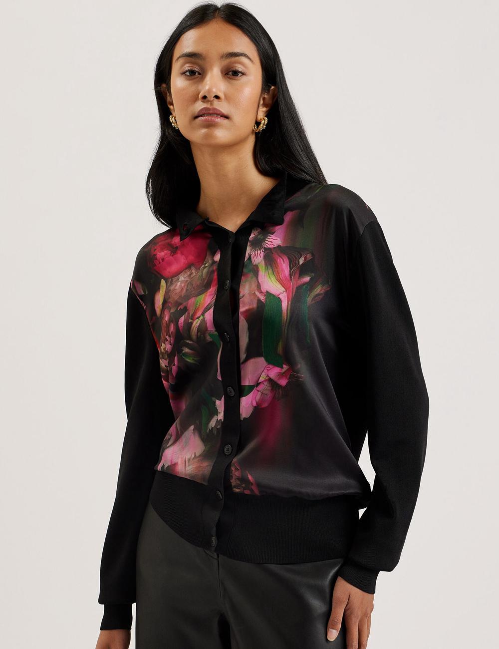 Cardigan Ted Baker GEMHAA - Printed Panel Long Sleeve Femme Noir | Paris  34219-HJKA