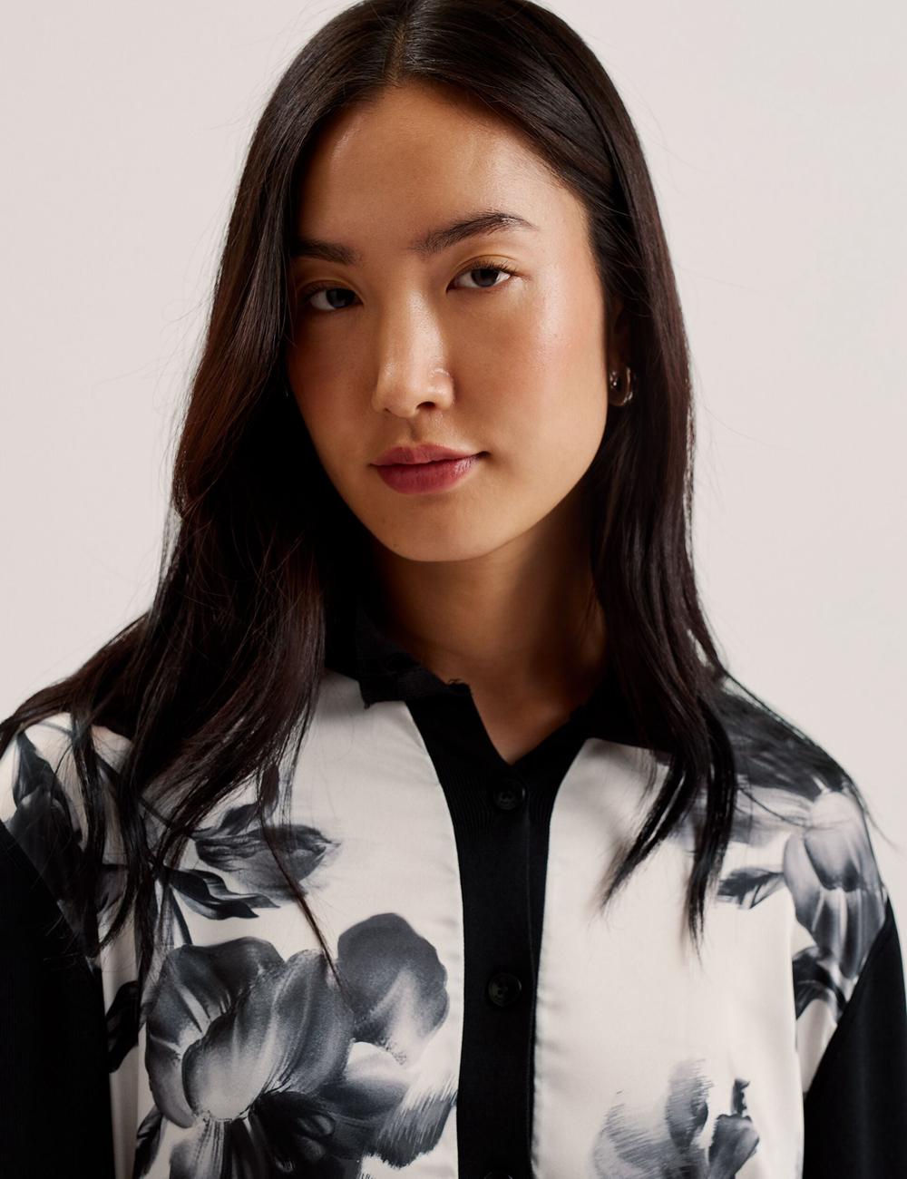 Cardigan Ted Baker GWEENN - Monochrome Print Woven Front Femme Noir | Paris  85396-YIWN