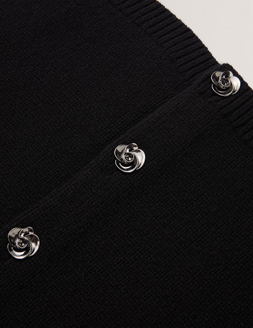 Cardigan Ted Baker JAYCEY - Rose Button Knitted Crew Neck Femme Noir | Paris  29351-JBFR