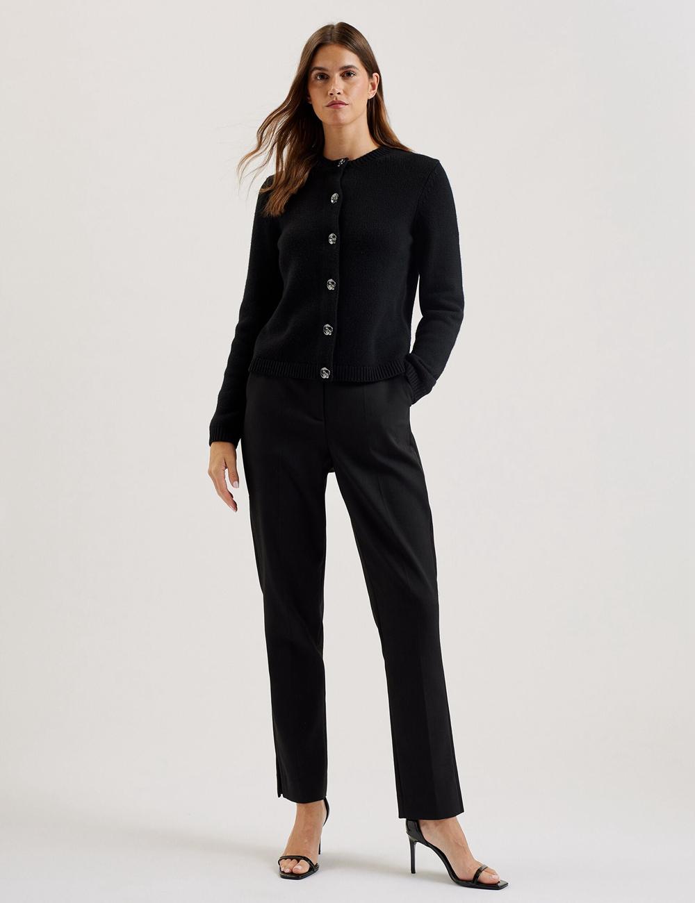 Cardigan Ted Baker JAYCEY - Rose Button Knitted Crew Neck Femme Noir | Paris  29351-JBFR
