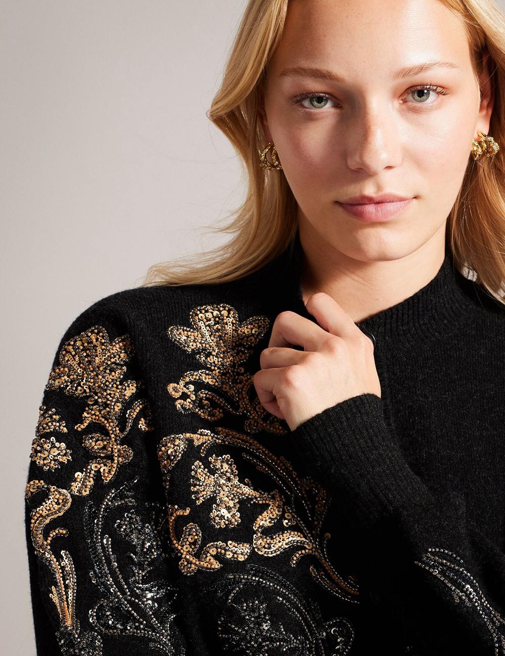Cardigan Ted Baker JENIIYY - Sequin Embellished Wool Bomber Femme Grise | Paris  92580-UWZH