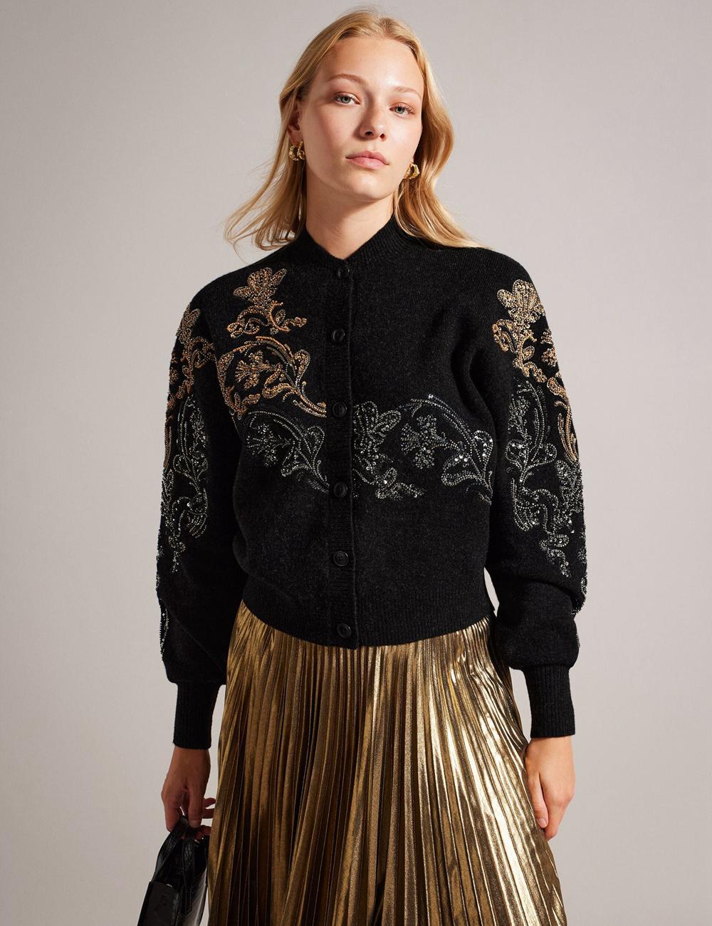 Cardigan Ted Baker JENIIYY - Sequin Embellished Wool Bomber Femme Grise | Paris  92580-UWZH