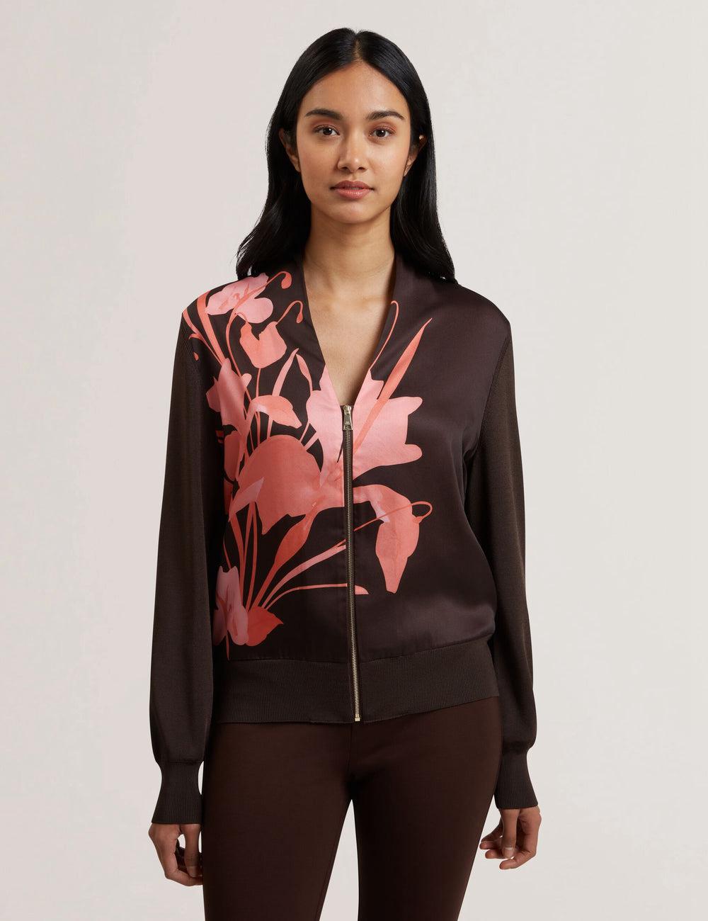 Cardigan Ted Baker MATIINA - Printed Front Zip-Up Bomber Femme Marron | Paris  41986-SBLZ