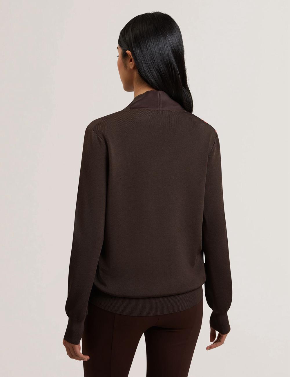 Cardigan Ted Baker MATIINA - Printed Front Zip-Up Bomber Femme Marron | Paris  41986-SBLZ