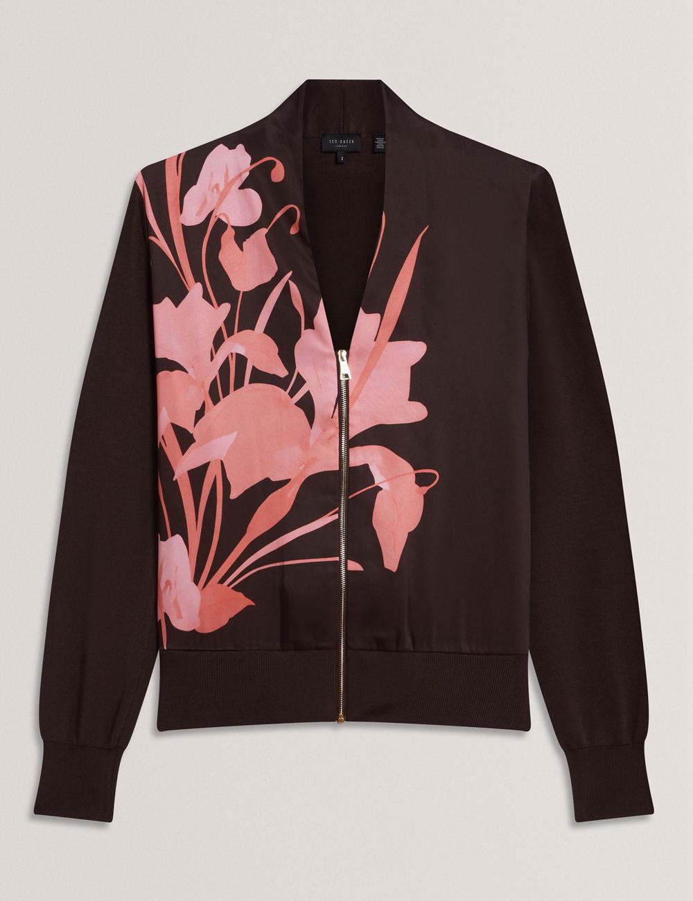 Cardigan Ted Baker MATIINA - Printed Front Zip-Up Bomber Femme Marron | Paris  41986-SBLZ