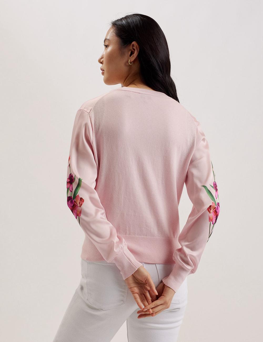 Cardigan Ted Baker MERALLL - Floral Woven Front V-Neck Femme Rose | Paris  45962-PIFW