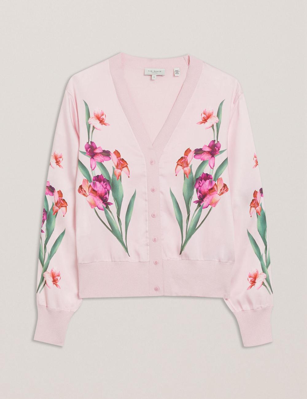 Cardigan Ted Baker MERALLL - Floral Woven Front V-Neck Femme Rose | Paris  45962-PIFW