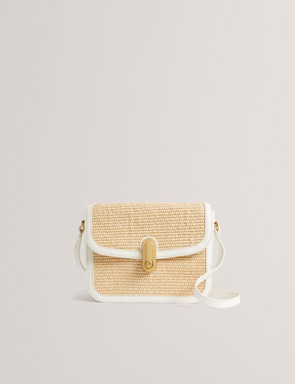 Cartables Ted Baker KKASSIA - Faux Raffia Twist Lock Crossbody Satchel Femme Ecru | Paris  71526-TMSX