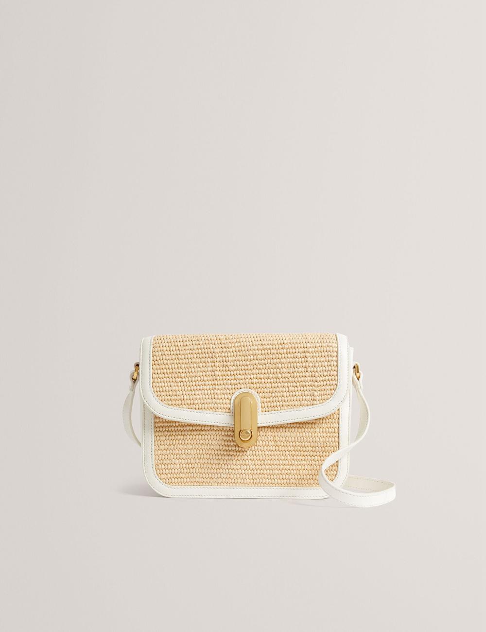 Cartables Ted Baker KKASSIA - Faux Raffia Twist Lock Crossbody Satchel Femme Ecru | Paris  71526-TMSX