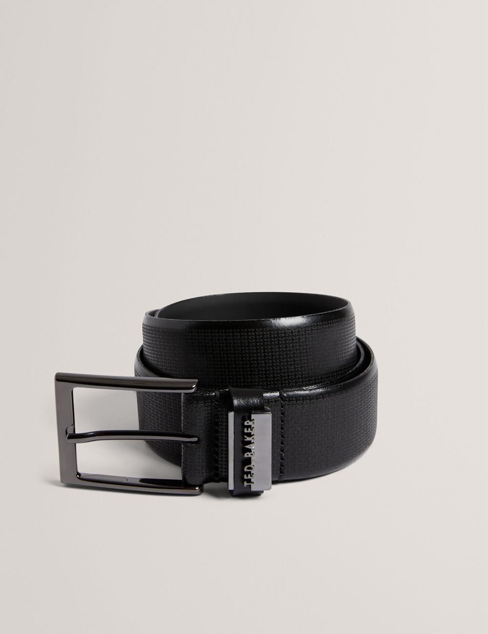 Ceintures Ted Baker DAWSONS - Textured T Pattern Leather Homme Noir | Paris  31850-RNMB