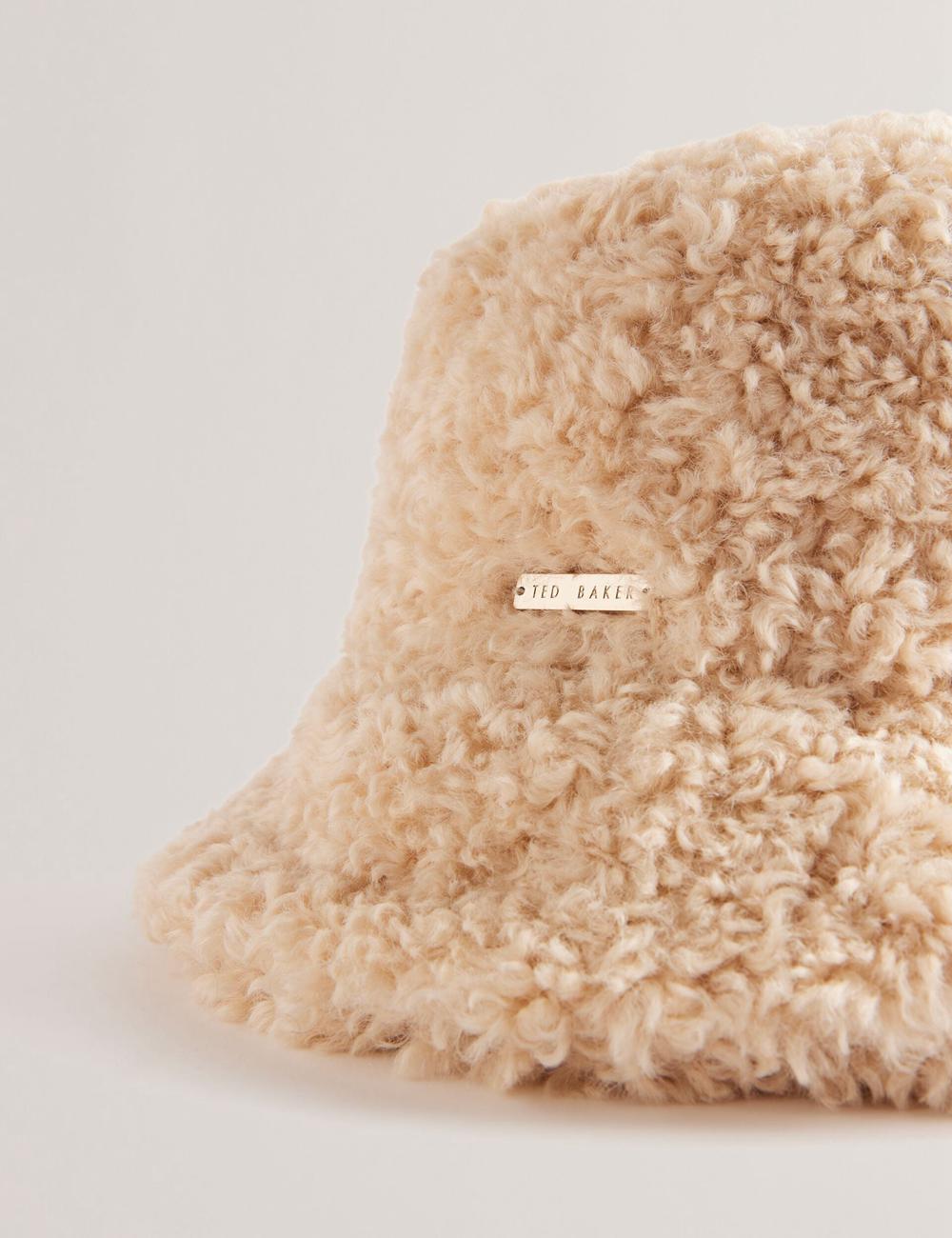 Chapeaux Ted Baker FLUFFYI - Faux Shearling Wide Brim Femme Natural | Paris  39127-DQIT
