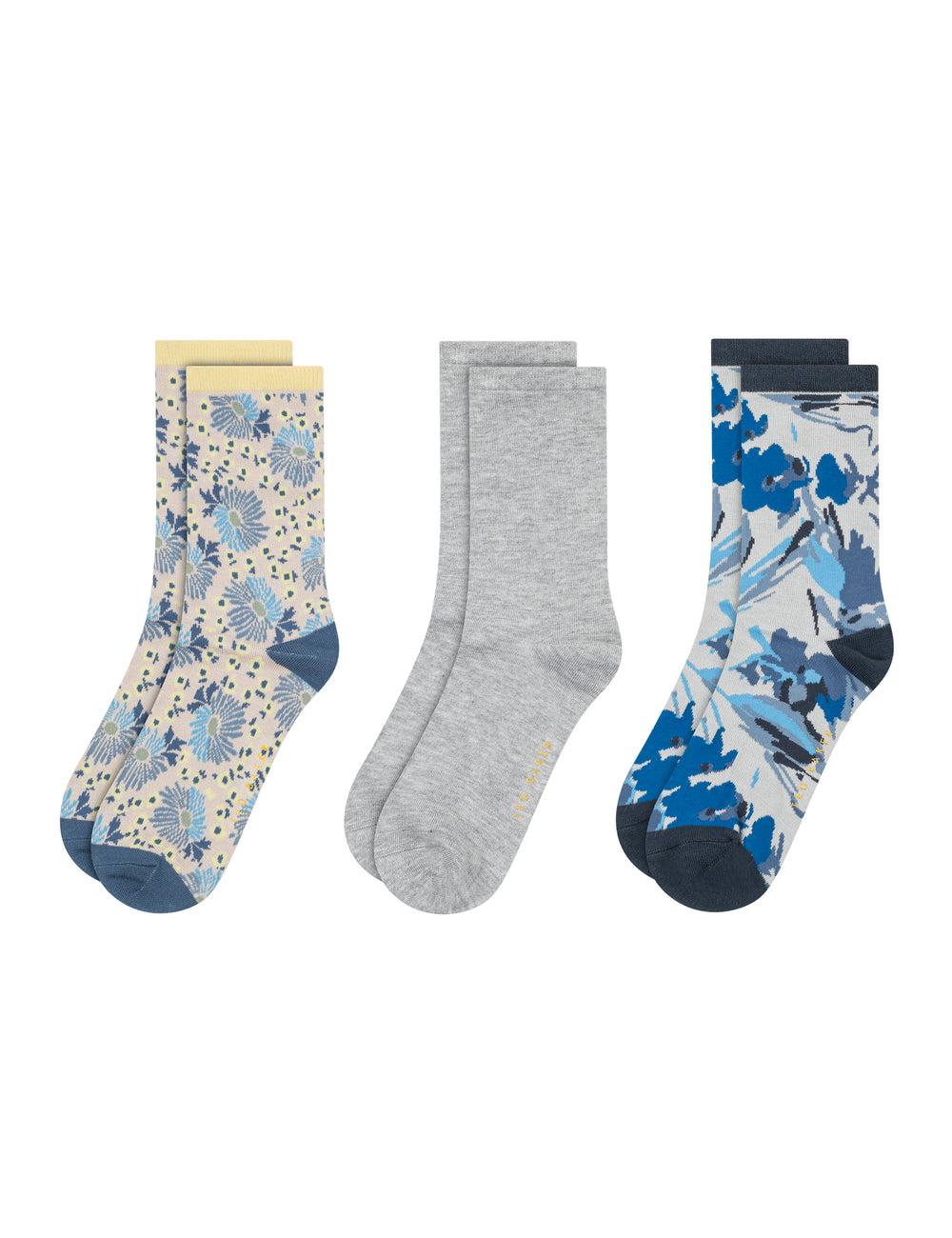 Chaussette Ted Baker 3 Pack Mixed Floral Rayon Crew Femme Bleu | Paris  86470-RHNZ