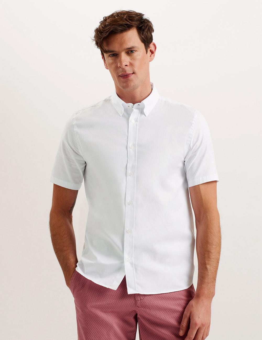 Chemises Ted Baker ALDGTE - Short Sleeve Cotton Oxford Homme Blanche | Paris  20946-IHUO