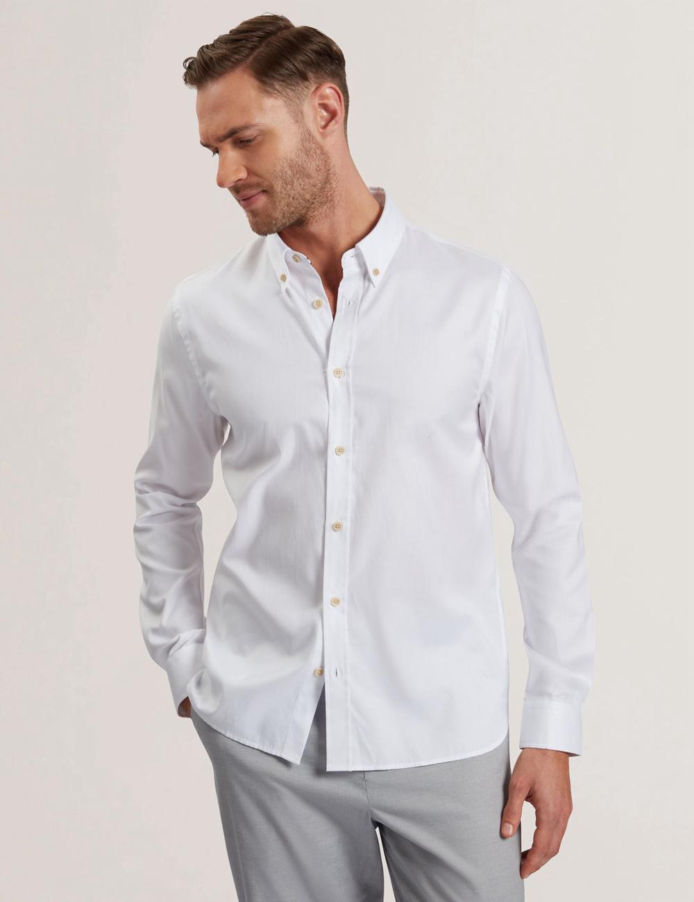 Chemises Ted Baker ALLARDO - Regular Fit Cotton Oxford Homme Blanche | Paris  37158-SPLF